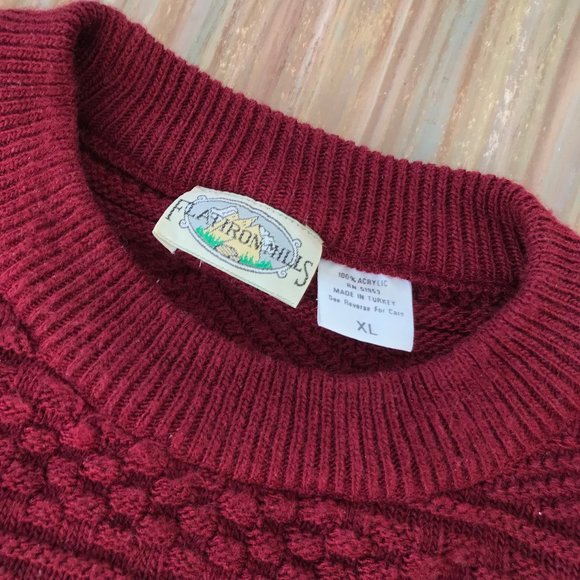 Flatiron Mills Pullover Sweater Vintage Textured Knit Red & Green Holiday Stripe - Picture 5 of 9